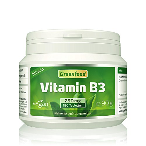 Greenfood Vitamin B3 (Niacin), 250 mg, hochdosiert, 180 Tabletten